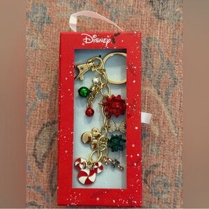 Disney Mickey & Minnie Mouse Holiday Red & Green Bows Charms Bag Keychain
